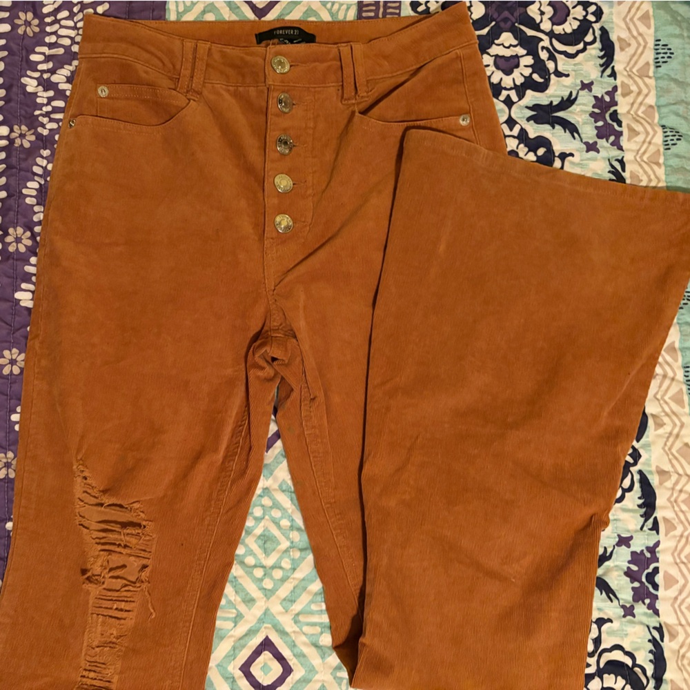 Rust Corduroy Flares with Button Detail